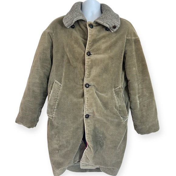 LAND-Y-LAZE Vtg 50-60s Wide Wale Corduroy Barn Coat Plaid Blanket Lined Mens M - Picture 3 of 13
